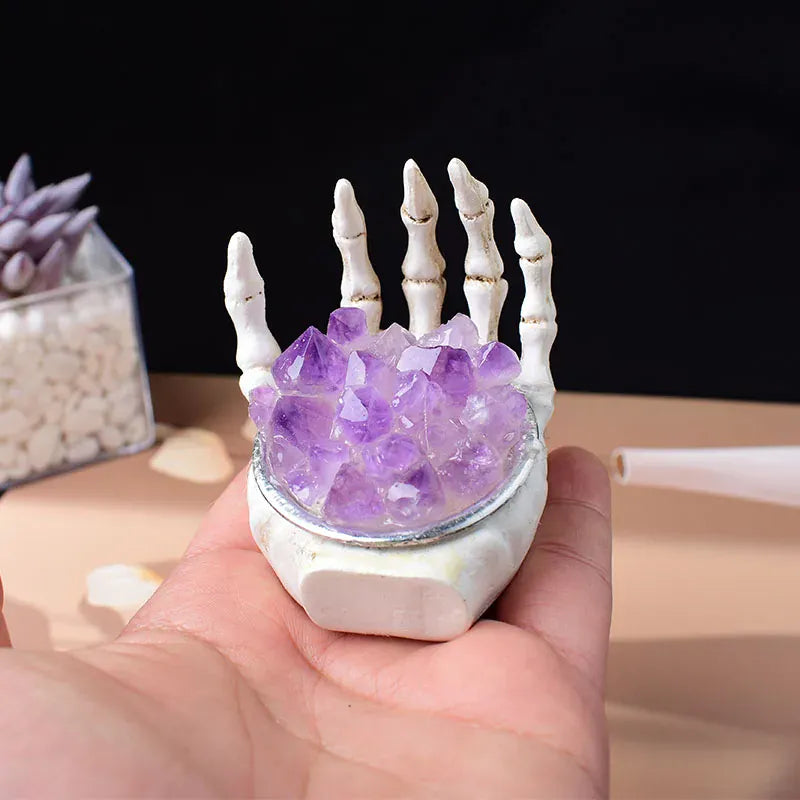 1 Pc Natural Amethyst Cluster Skull Hand Decorated With Reiki Crystals Makes Handmade Home Decor gifts Skull Hand / 1Pc Crystal + Quartz