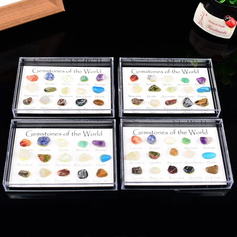 1 Set of 15 Kinds of Natural Crystal Stone Mineral Specimen Box Teaching Specimens Children's Gifts Home Decorations Collections Specimen Box / 1Set Crystal + Quartz