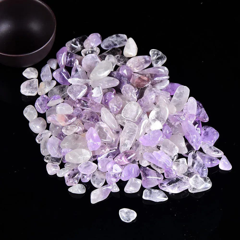 100g Natural Crystal Gravel Specimen Polished Rose Quartz Home Decor Colorful for Aquarium Healing Energy Stone Rock Mineral Lilac Amethyst Crystal + Quartz