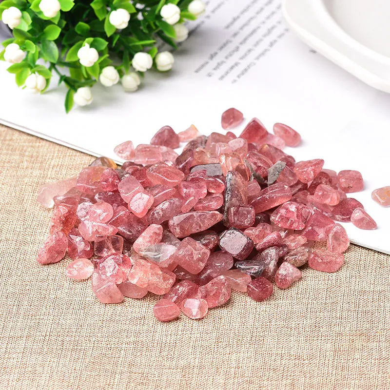 100g Natural Crystal Gravel Specimen Polished Rose Quartz Home Decor Colorful for Aquarium Healing Energy Stone Rock Mineral Strawberry crystal Crystal + Quartz