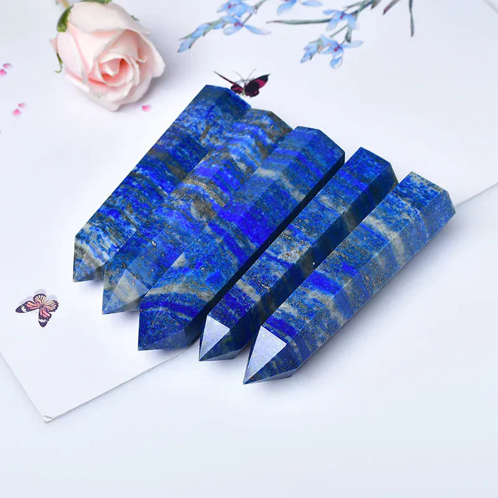 110-130mm Natural Crystal Point Lapis Lazuli Healing Stone Obelisk Quartz Wand Ornament for Home Decor Energy Stone Pyramid Lapis Lazuli / 110-130mm Crystal And Quartz
