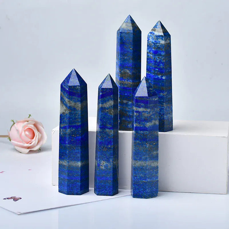 110-130mm Natural Crystal Point Lapis Lazuli Healing Stone Obelisk Quartz Wand Ornament for Home Decor Energy Stone Pyramid Lapis Lazuli / 110-130mm Crystal And Quartz