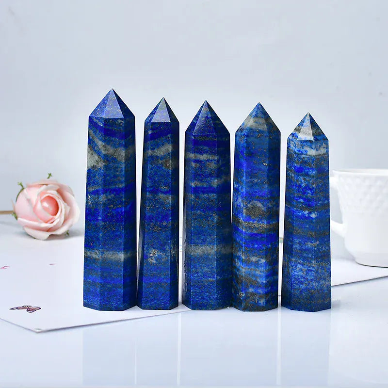 110-130mm Natural Crystal Point Lapis Lazuli Healing Stone Obelisk Quartz Wand Ornament for Home Decor Energy Stone Pyramid Lapis Lazuli / 110-130mm Crystal And Quartz