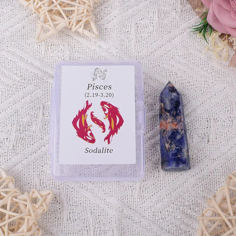 12 Constellations Natural Amethyst Rose Quartz Citrine Ecliptic Style Crystal Wand Leo Aries TaurusGem Tower For Home Decoration Pisces Sodalite / 1Pc Crystal + Quartz