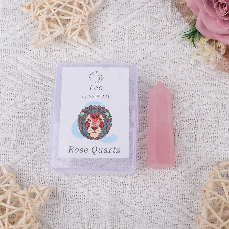 12 Constellations Natural Amethyst Rose Quartz Citrine Ecliptic Style Crystal Wand Leo Aries TaurusGem Tower For Home Decoration Taurus Citrine / 1Pc Crystal + Quartz