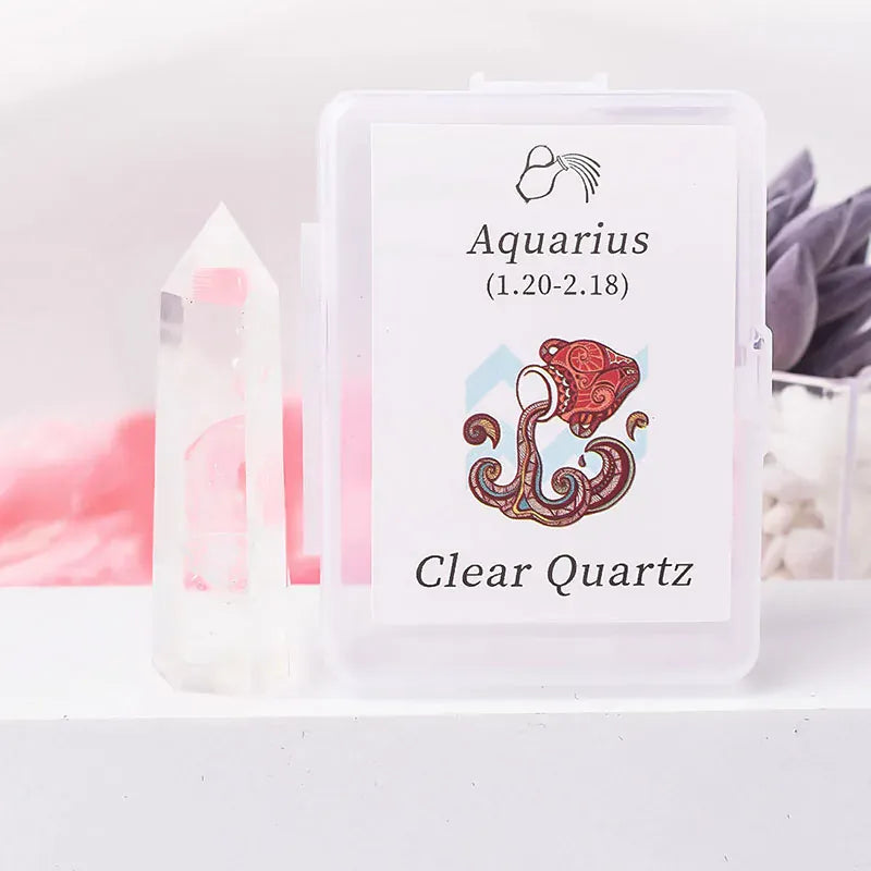 12 Constellations Natural Crystal Crystal Amethyst Rose Quartz Ecliptic Style Magic Wand Libra Aries Gem Tower For Home Decora Libra Pink Opal / 1Pc Crystal + Quartz