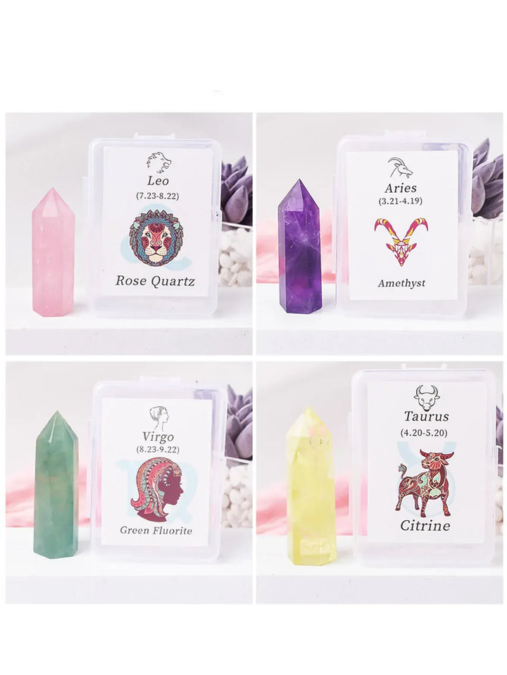 12 Constellations Natural Crystal Crystal Amethyst Rose Quartz Ecliptic Style Magic Wand Libra Aries Gem Tower For Home Decora Libra Pink Opal / 1Pc Crystal + Quartz