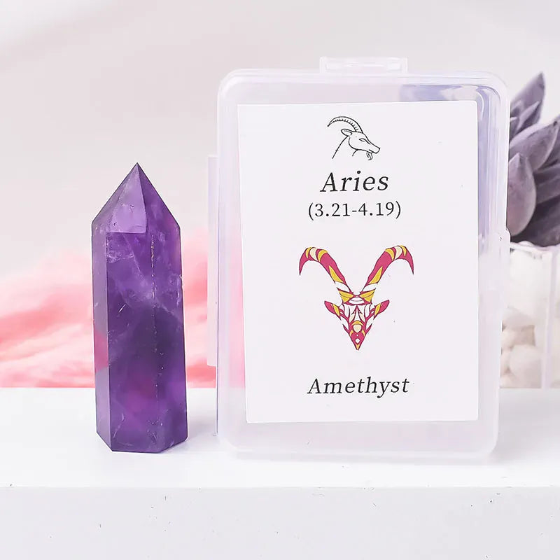 12 Constellations Natural Crystal Crystal Amethyst Rose Quartz Ecliptic Style Magic Wand Libra Aries Gem Tower For Home Decora Pisces Sodalite / 1Pc Crystal + Quartz