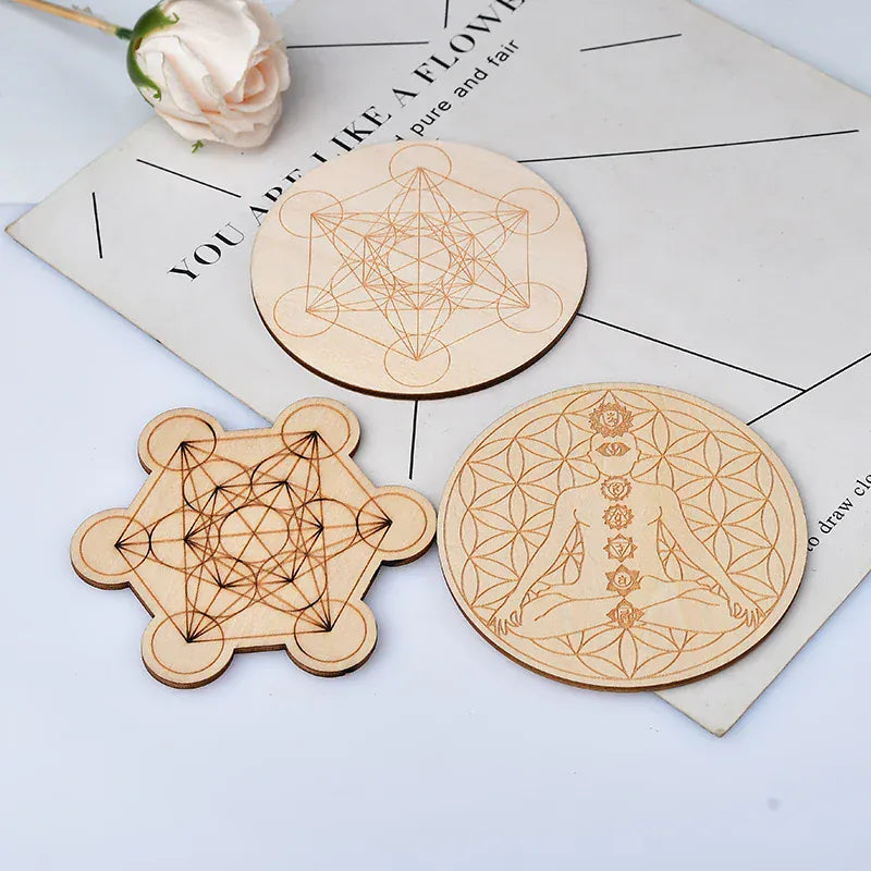 1PC 10Cm For Seven Chakra Healing Stone Seven Star Array Reiki Wood Plate Cube Yoga Chakra Home Decor Diy Gift Style 2 / 1PC Crystal + Quartz