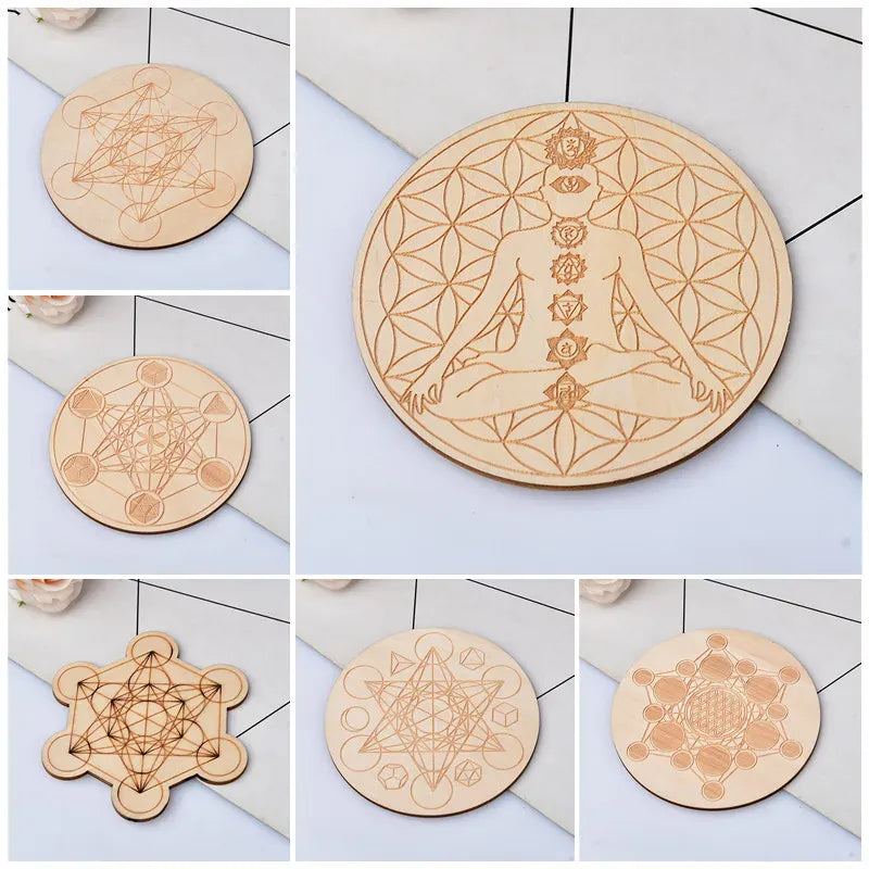 1PC 10Cm For Seven Chakra Healing Stone Seven Star Array Reiki Wood Plate Cube Yoga Chakra Home Decor Diy Gift Style 2 / 1PC Crystal + Quartz