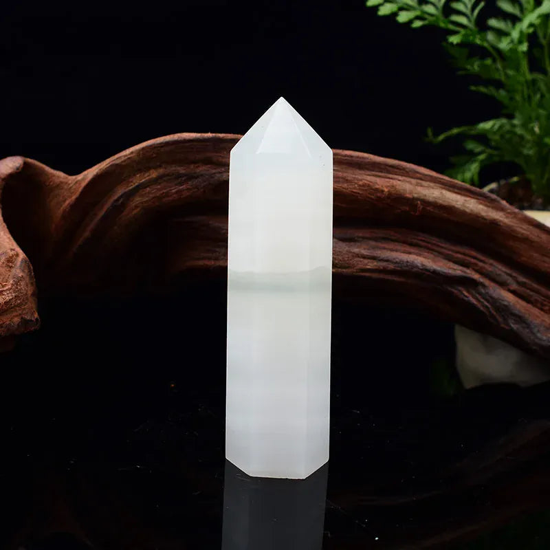 1PC 50-80mm Natural Crystal Point Polished White Afghan Jade Hexagonal Obelisk Crystal Crafts For Home Decor Reiki Ornaments White Afghan Jade / 71-80mm Crystal + Quartz