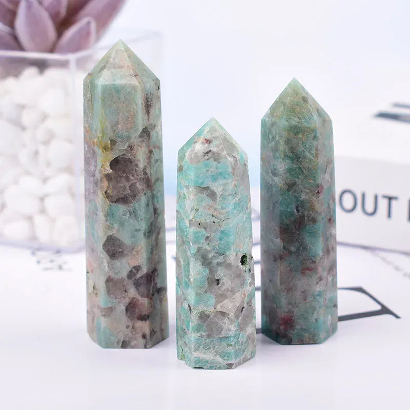 1Pc 50-80mm Natural Crystal Point Symbiotic Amazon Stone Polished Obelisk Quartz Wand Tower Ornament For Home Decoration Crystal And Quartz