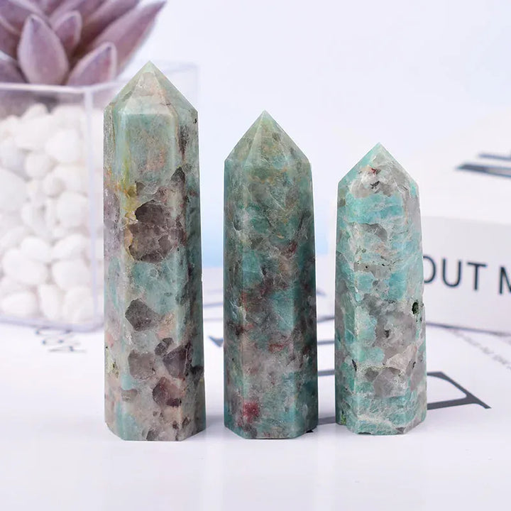 1Pc 50-80mm Natural Crystal Point Symbiotic Amazon Stone Polished Obelisk Quartz Wand Tower Ornament For Home Decoration Crystal And Quartz