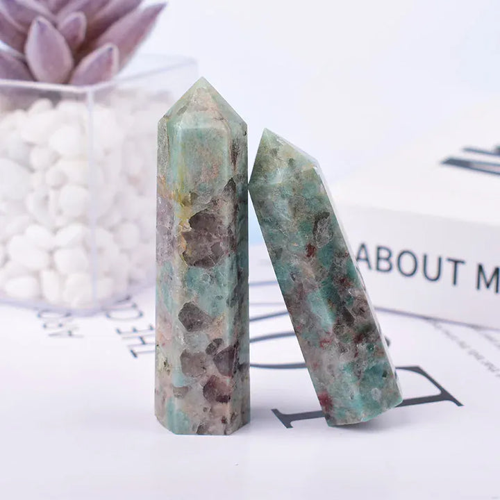1Pc 50-80mm Natural Crystal Point Symbiotic Amazon Stone Polished Obelisk Quartz Wand Tower Ornament For Home Decoration Crystal And Quartz