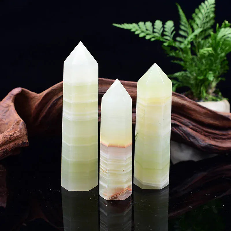 1pc 50-80mm Natural Green Afghan  Jade Crystal Point Healing Hexagonal Obelisk Wand Crystal Ornament For Home Decoration Crystal And Quartz