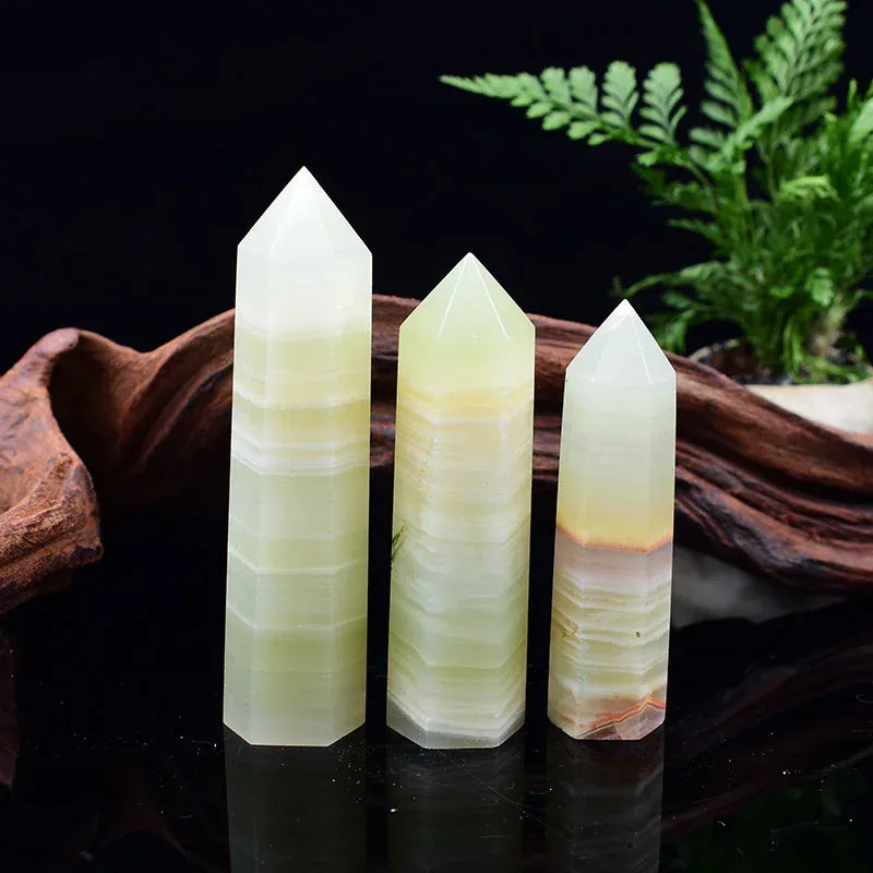 1pc 50-80mm Natural Green Afghan  Jade Crystal Point Healing Hexagonal Obelisk Wand Crystal Ornament For Home Decoration Crystal And Quartz