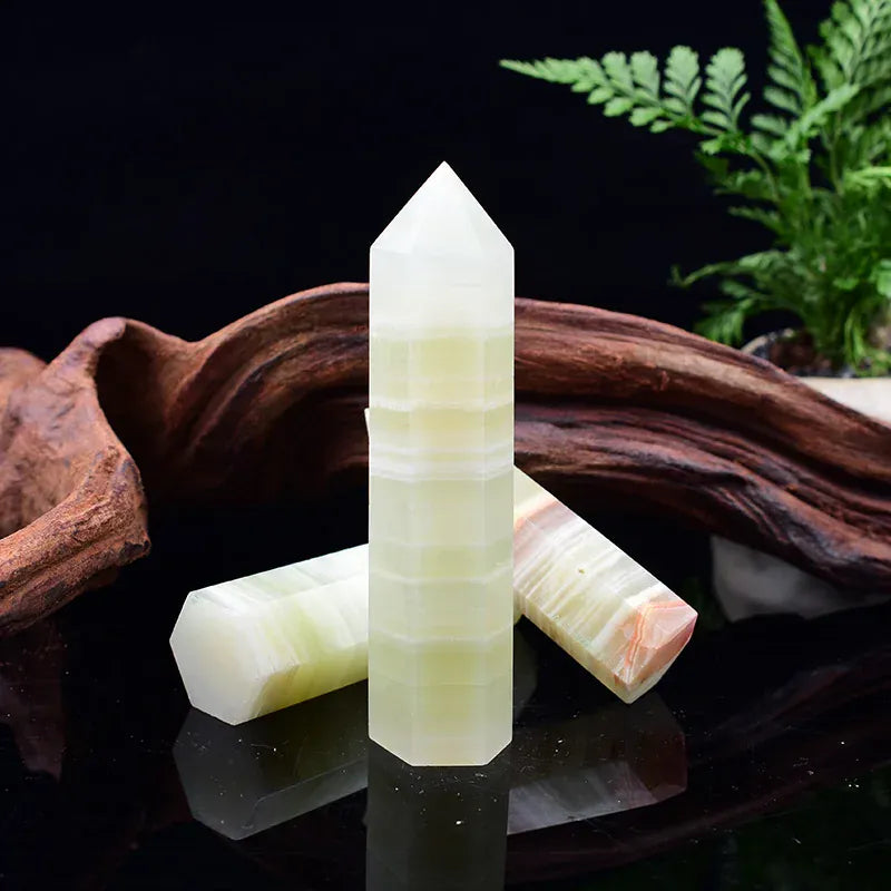 1pc 50-80mm Natural Green Afghan  Jade Crystal Point Healing Hexagonal Obelisk Wand Crystal Ornament For Home Decoration Crystal And Quartz