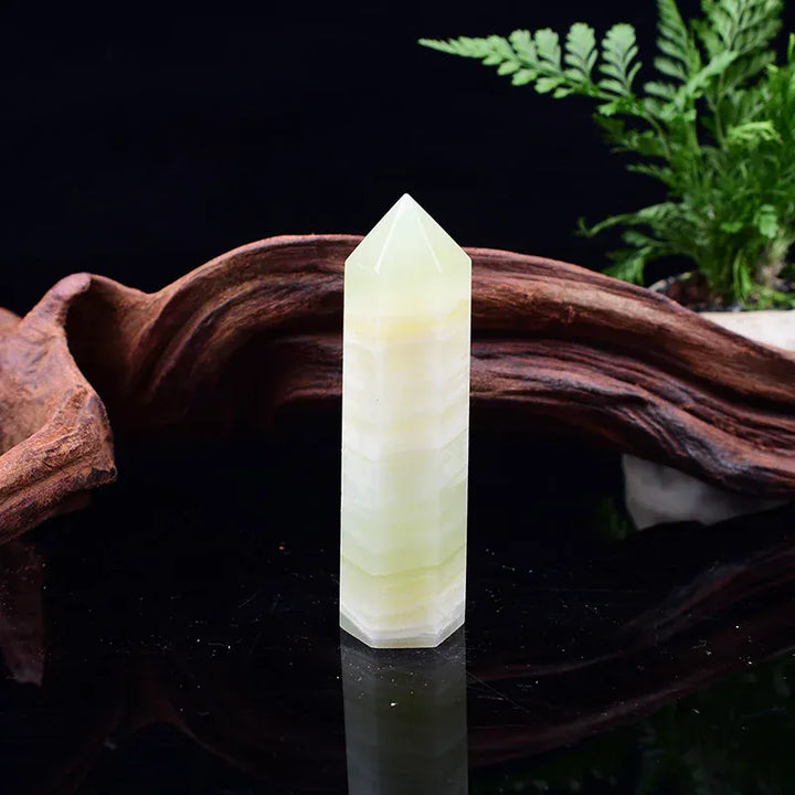 1pc 50-80mm Natural Green Afghan  Jade Crystal Point Healing Hexagonal Obelisk Wand Crystal Ornament For Home Decoration Crystal And Quartz