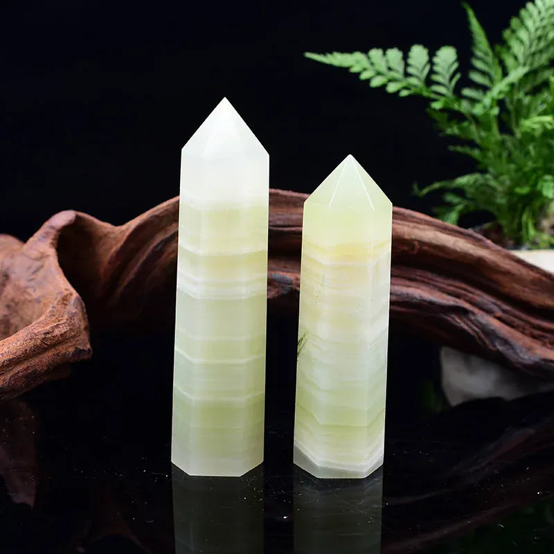 1pc 50-80mm Natural Green Afghan  Jade Crystal Point Healing Hexagonal Obelisk Wand Crystal Ornament For Home Decoration Crystal And Quartz