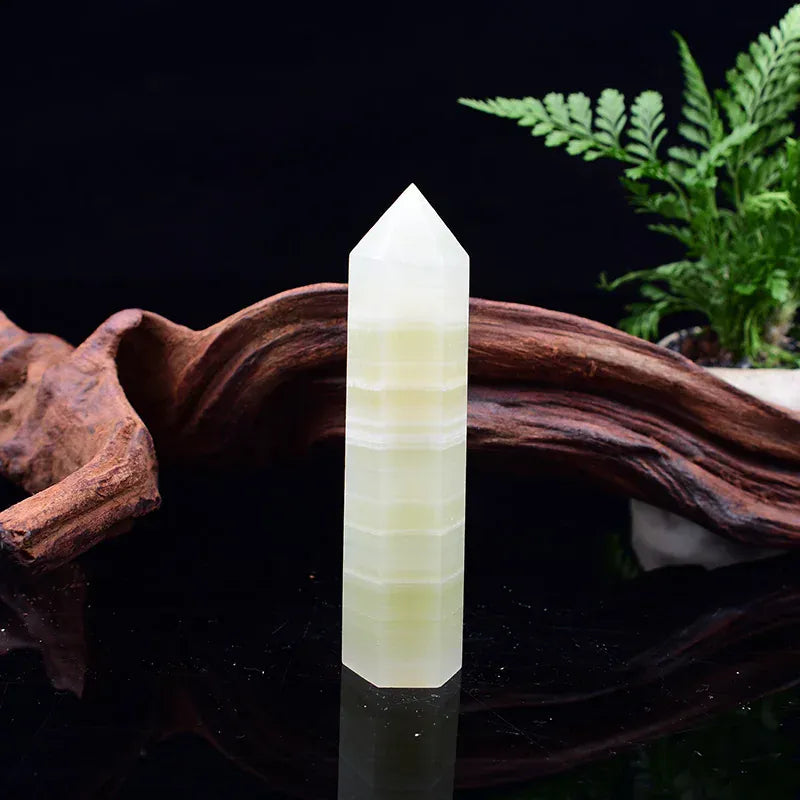 1pc 50-80mm Natural Green Afghan  Jade Crystal Point Healing Hexagonal Obelisk Wand Crystal Ornament For Home Decoration Green Afghan jade / 60-70mm Crystal And Quartz