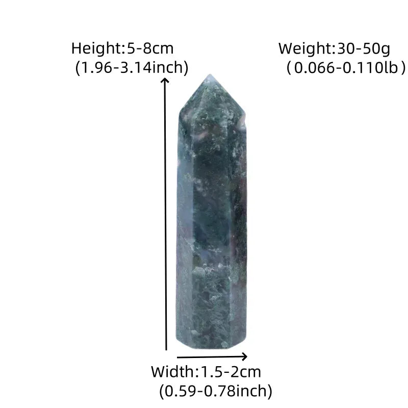 1Pc 50-80mm Natural Moss Agate Polished Crystal Point Healing Green Water Plant Agate Hexagonal Prisms Obelisk Wand Ornaments Crystal And Quartz