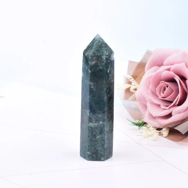 1Pc 50-80mm Natural Moss Agate Polished Crystal Point Healing Green Water Plant Agate Hexagonal Prisms Obelisk Wand Ornaments Moss Agate / 60-70mm Crystal And Quartz