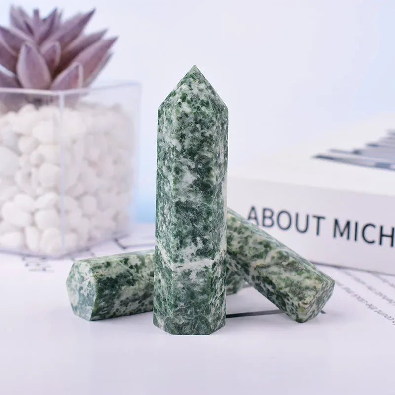 1PC 50-80mm Natural Qinghai Jade Polished Crystal Point Reiki Healing Obelisk Tower Simple Ornament For Home Decoration Crystal And Quartz