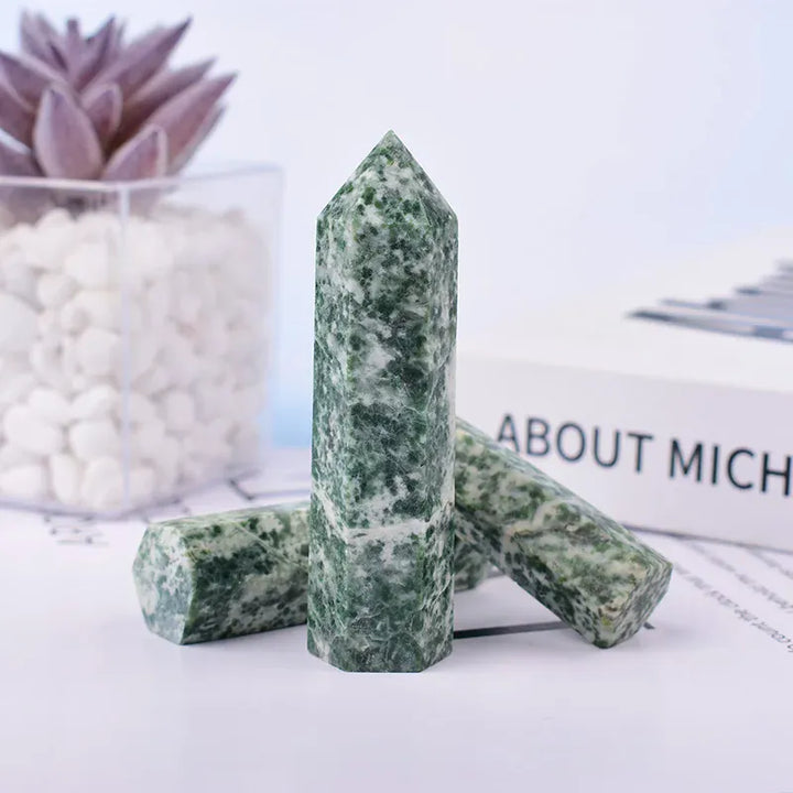 1PC 50-80mm Natural Qinghai Jade Polished Crystal Point Reiki Healing Obelisk Tower Simple Ornament For Home Decoration Crystal And Quartz