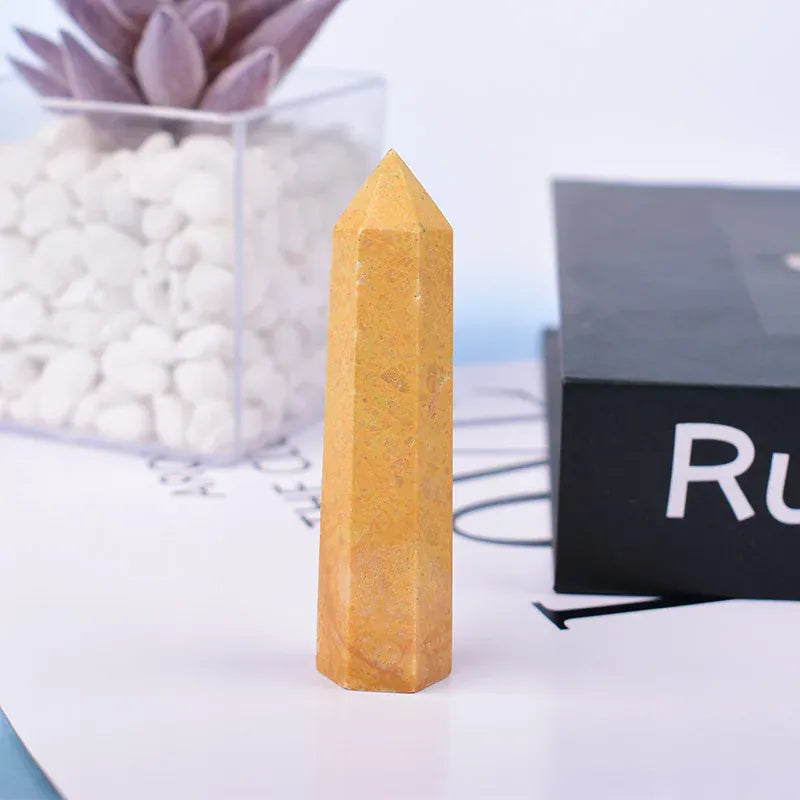 1Pc 50-80mmNatural Crystal Yellow Stone Polished Crystal Point Hexagonal Obelisk Crystal Ornaments For Home Decoration Diy Gifts Yellow Stone / 70-80mm Crystal + Quartz
