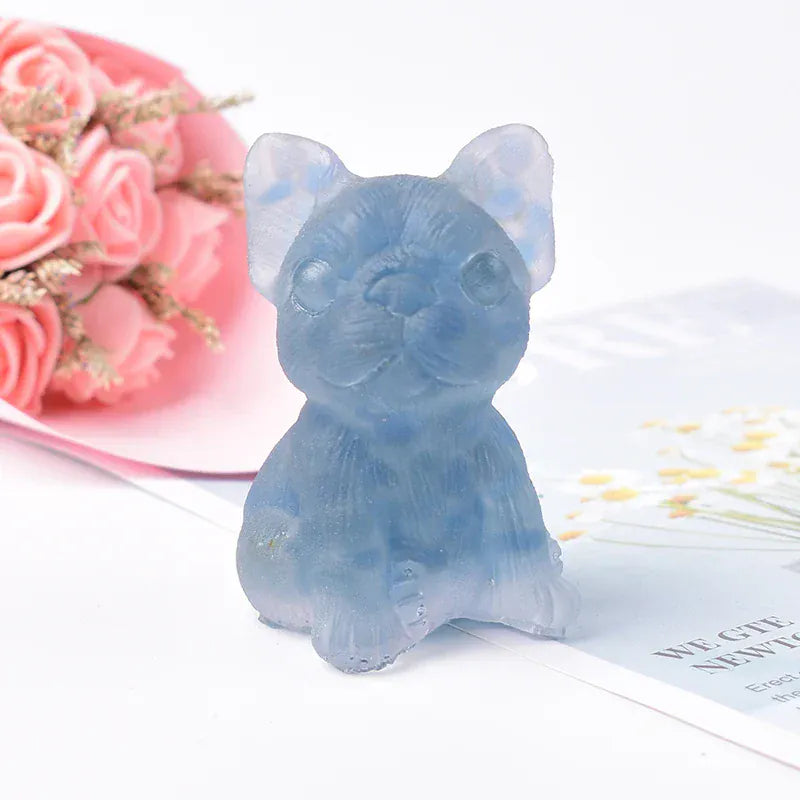 1PC French Bulldog Natural Crystal Gravel Silica Gel Colourful Loveliness Crafts Souvenir Home Decor Reiki Energy Stone Gift Aquamarine Crystal + Quartz