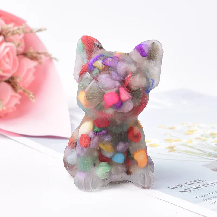 1PC French Bulldog Natural Crystal Gravel Silica Gel Colourful Loveliness Crafts Souvenir Home Decor Reiki Energy Stone Gift Obsidian Crystal + Quartz