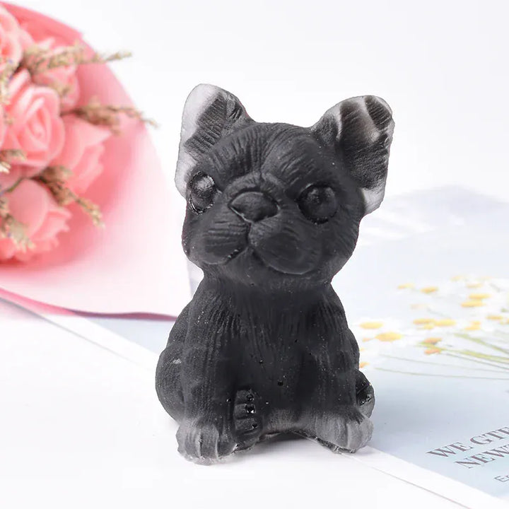 1PC French Bulldog Natural Crystal Gravel Silica Gel Colourful Loveliness Crafts Souvenir Home Decor Reiki Energy Stone Gift Obsidian Crystal + Quartz