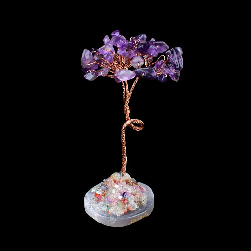 1PC Hand-made Natural Crystal Stone Gravel Lucky Tree Agate Reiki Healing Home Decoration Ornaments DIY Souvenir Gift Amethyst Crystal + Quartz