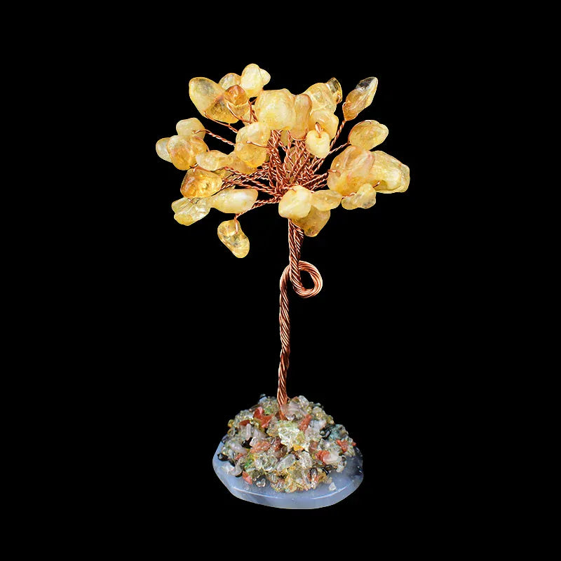 1PC Hand-made Natural Crystal Stone Gravel Lucky Tree Agate Reiki Healing Home Decoration Ornaments DIY Souvenir Gift Citrine Crystal + Quartz