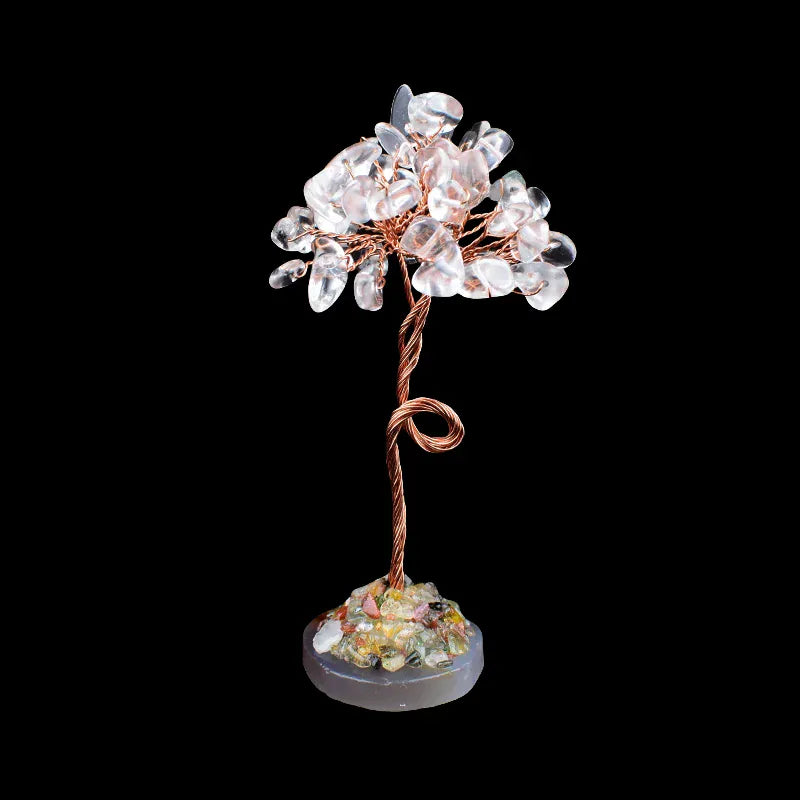 1PC Hand-made Natural Crystal Stone Gravel Lucky Tree Agate Reiki Healing Home Decoration Ornaments DIY Souvenir Gift Clear Quartz Crystal + Quartz