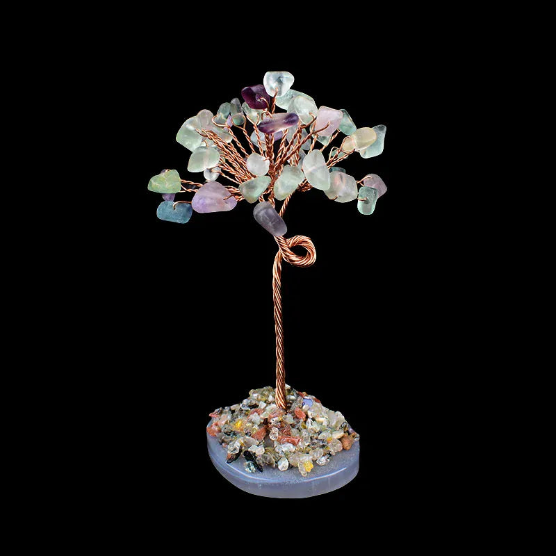 1PC Hand-made Natural Crystal Stone Gravel Lucky Tree Agate Reiki Healing Home Decoration Ornaments DIY Souvenir Gift Colored Fluorite Crystal + Quartz