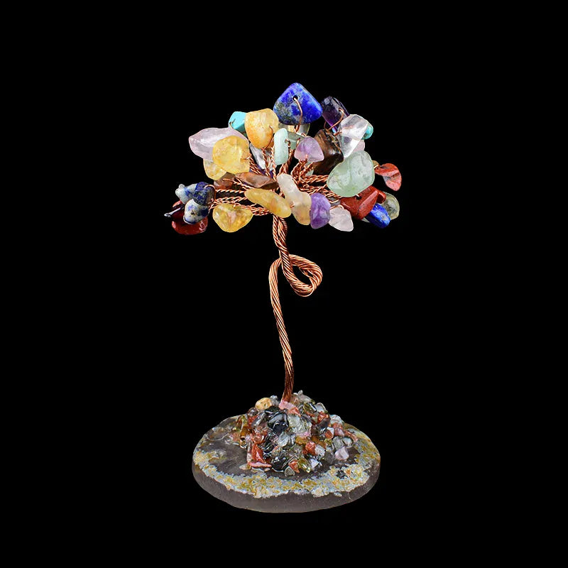 1PC Hand-made Natural Crystal Stone Gravel Lucky Tree Agate Reiki Healing Home Decoration Ornaments DIY Souvenir Gift Colour Crystal Crystal + Quartz