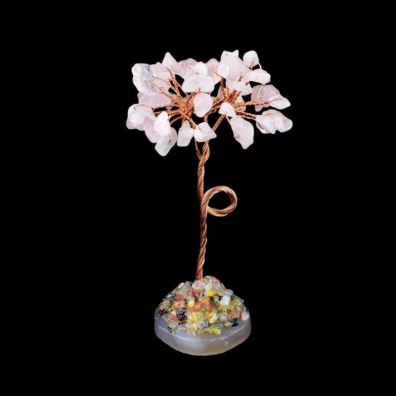 1PC Hand-made Natural Crystal Stone Gravel Lucky Tree Agate Reiki Healing Home Decoration Ornaments DIY Souvenir Gift Rose Quartz Crystal + Quartz
