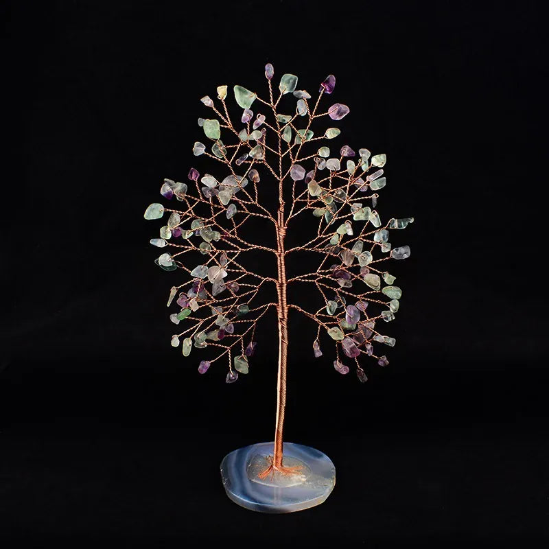 1PC Handmade Natural Crystal Tree Agate Lucky Tree Reiki Healing Gravel Specimen Home Decoration Ornaments Souvenir Gift Colored Fluorite / 1PC Crystal + Quartz