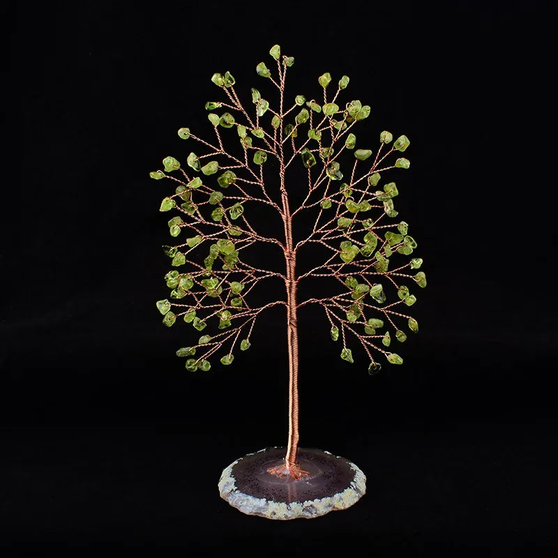 1PC Handmade Natural Crystal Tree Agate Lucky Tree Reiki Healing Gravel Specimen Home Decoration Ornaments Souvenir Gift Olivine / 1PC Crystal + Quartz