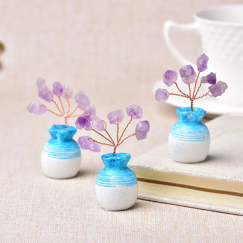 1PC Natural Amethyst Tree Crystal Quartz Mineral Ornaments Tree of Life Home Decoration Lucky tree Healing Pavilion Decorate Blue Bottle Tree / 1Pc Crystal + Quartz