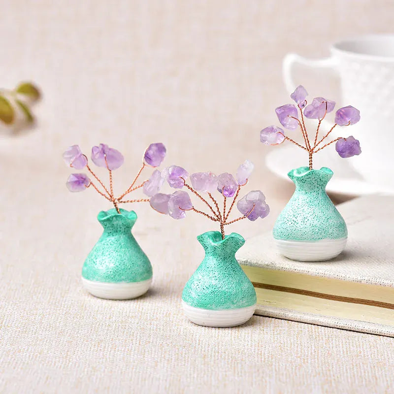 1PC Natural Amethyst Tree Crystal Quartz Mineral Ornaments Tree of Life Home Decoration Lucky tree Healing Pavilion Decorate Green Bottle Tree / 1Pc Crystal + Quartz