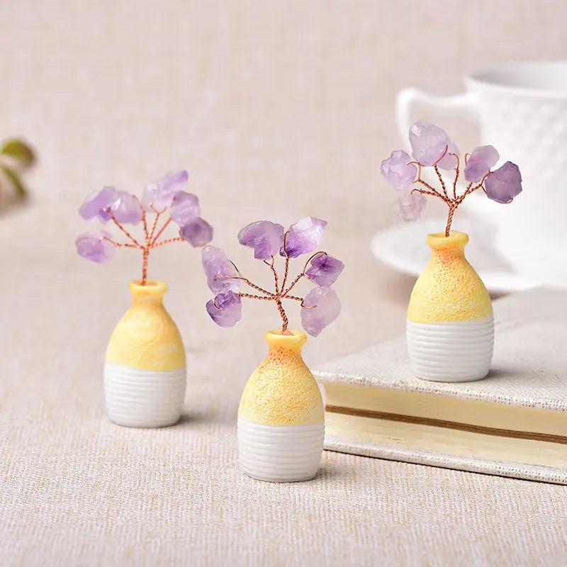 1PC Natural Amethyst Tree Crystal Quartz Mineral Ornaments Tree of Life Home Decoration Lucky tree Healing Pavilion Decorate Yellow Bottle Tree / 1Pc Crystal + Quartz