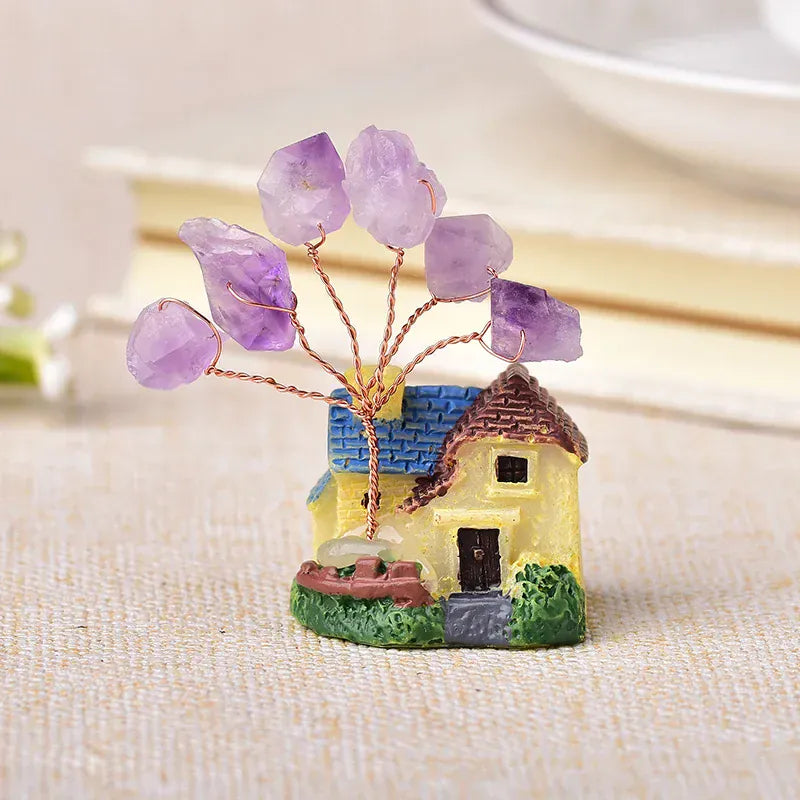 1PC Natural Amethyst Tree Crystal Quartz Mineral Ornaments Tree of Life Home Decoration Lucky tree Healing Pavilion Decorate Yellow House Tree / 1Pc Crystal + Quartz