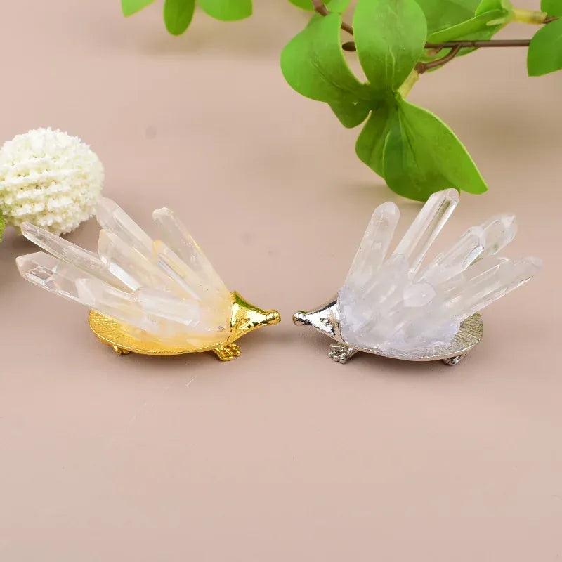 1PC Natural Clear Quartz Cluster Hand-made Hedgehog Reiki Crystal Cluster Ore Magic Cure Crystal Crafts For Home Decoration Gift Crystal + Quartz