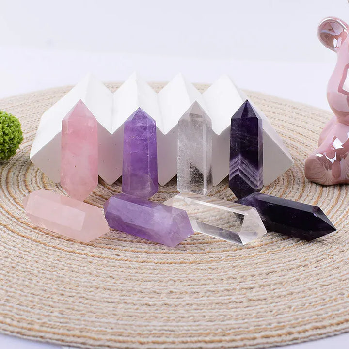 1PC Natural Clear Quartz Polished Crystal Hexagonal Double Terminated Points Meditation Reiki Healing DIY Mineral Jewelry Gift Clear Quartz / 1PC Crystal + Quartz
