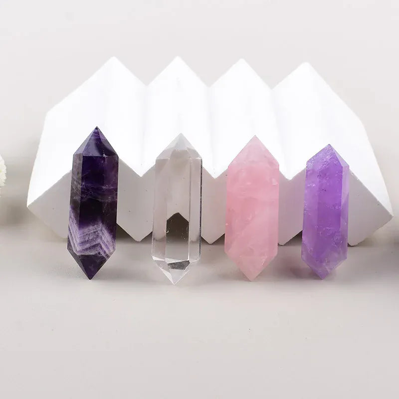 1PC Natural Clear Quartz Polished Crystal Hexagonal Double Terminated Points Meditation Reiki Healing DIY Mineral Jewelry Gift Clear Quartz / 1PC Crystal + Quartz