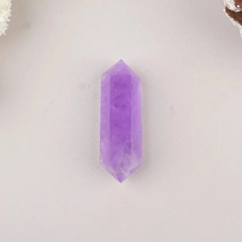 1PC Natural Clear Quartz Polished Crystal Hexagonal Double Terminated Points Meditation Reiki Healing DIY Mineral Jewelry Gift Light Amethyst / 1PC Crystal + Quartz