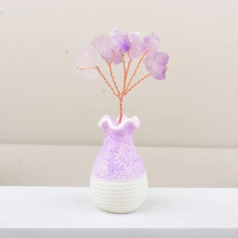 1PC Natural Crystal Amethyst Bottle Tree Handmade Lucky Tree Reiki Healing Home Decoration Ornaments Souvenir Gift Style 1 / 1PC Crystal + Quartz