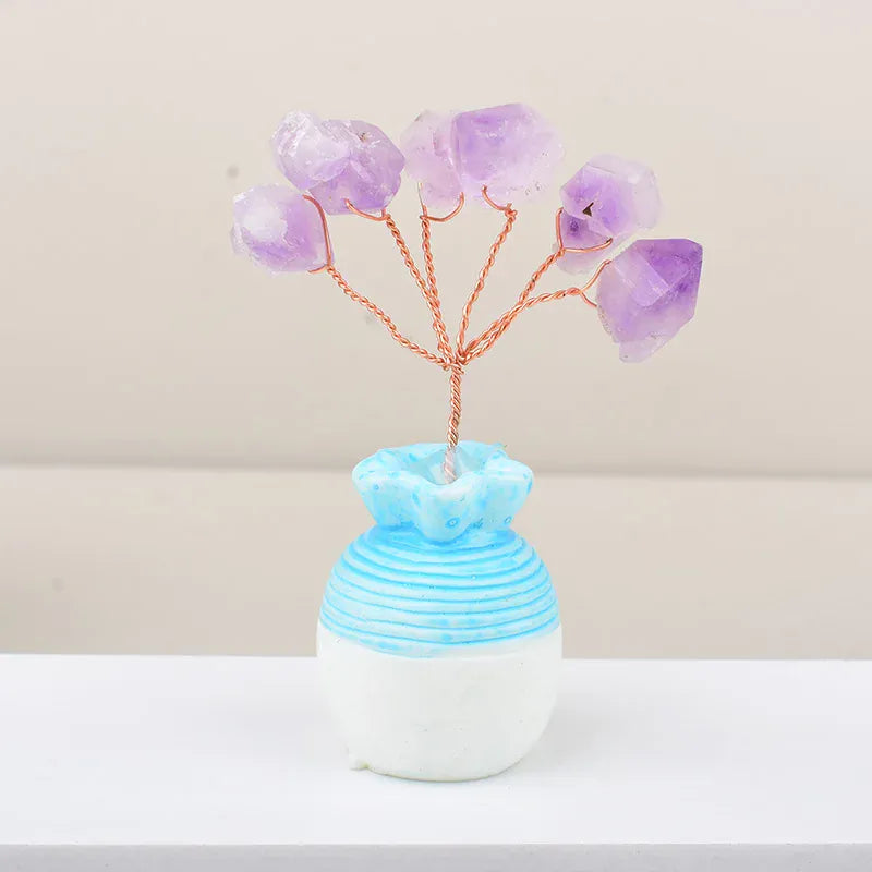 1PC Natural Crystal Amethyst Bottle Tree Handmade Lucky Tree Reiki Healing Home Decoration Ornaments Souvenir Gift Style 4 / 1PC Crystal + Quartz
